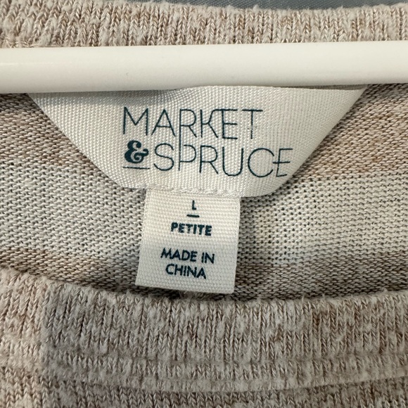 Market & Spruce Beige Stripe Knit Top 3/4 Sleeve Petite Large - Picture 2 of 2